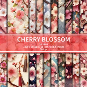 Pink Cherry Blossom Junk Journal Papers Kit, Japanese Kimono Sakura Scrapbook Pages, Floral, Flower, Background, Decorative Digital Paper