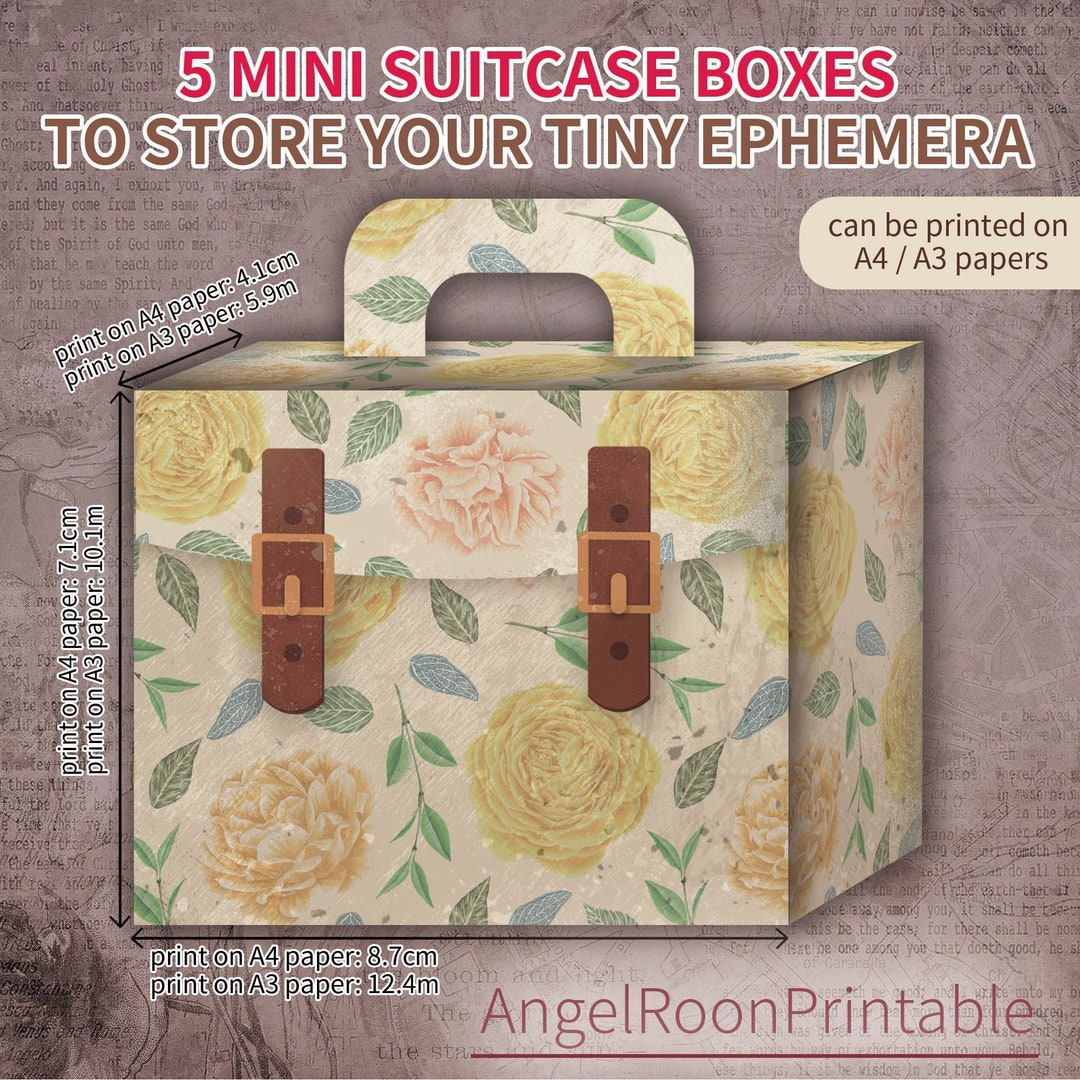 Mini Paper Storage Box Pack of 5 3D Vintage Suitcase Boxes Junk Journal