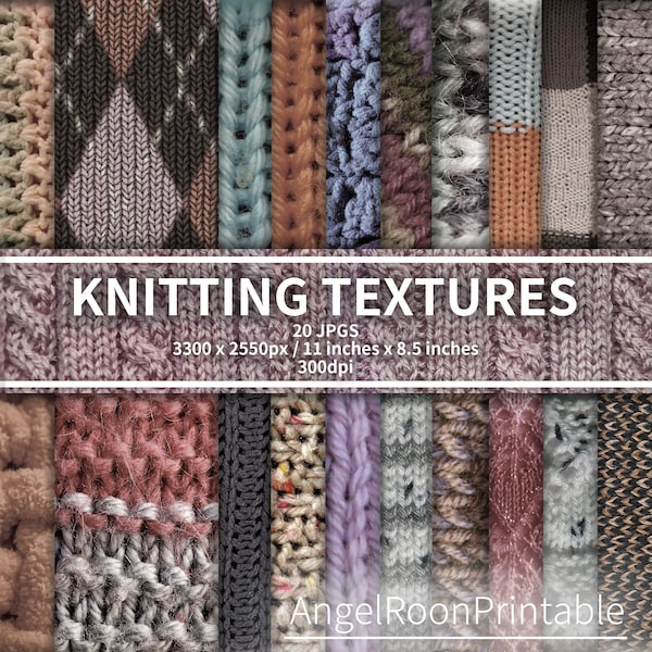 Knitting Texture Junk Journal Paper Pack, Knit Stitch Scrapbook Background Page Set, Crochet, Wool Fabric, Knitted, Sweater, Printable Kit