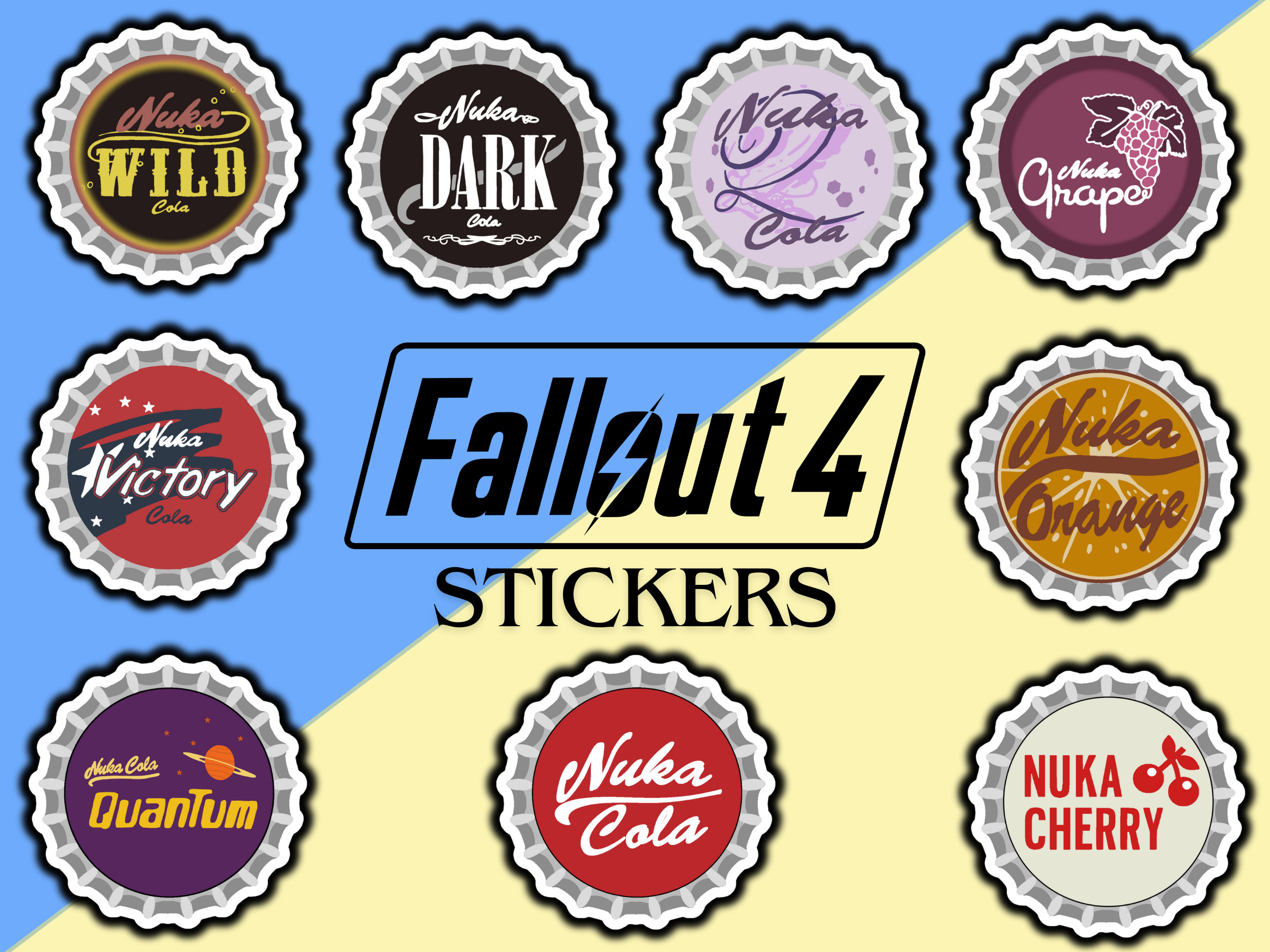 Fallout Nuka Bottle Cap Stickers | Video Game Decorations | Gaming Stickers  | Nuka Cola Collectibles | Gamer Gift - Etsy, image size:2700x2025