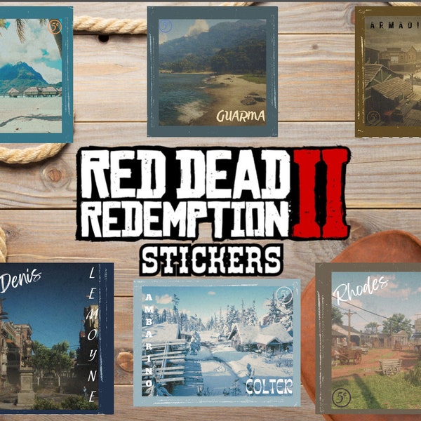 Red Dead Redemption Location Stamp Stickers / RDR2 Postcards / Vintage Stamp Stickers / Gamer Gifts / Gaming Sticker Set