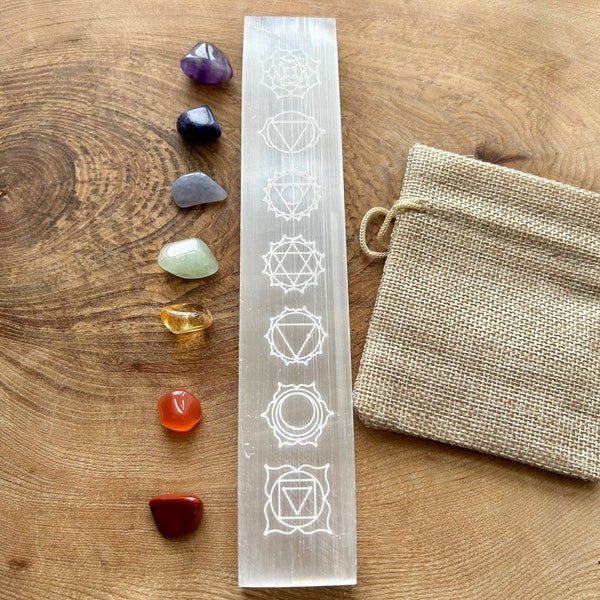 Selenite Cleansing and Charging Plate  -  Chakra Crystal Set  -  Chakra Symbols  -  Expand Consciousness  -  Reduce Stress  -  Birthday Gift