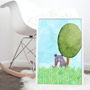 Watercolor Bear Nursery Child Bedroom Art Print 8x10 Digital Download