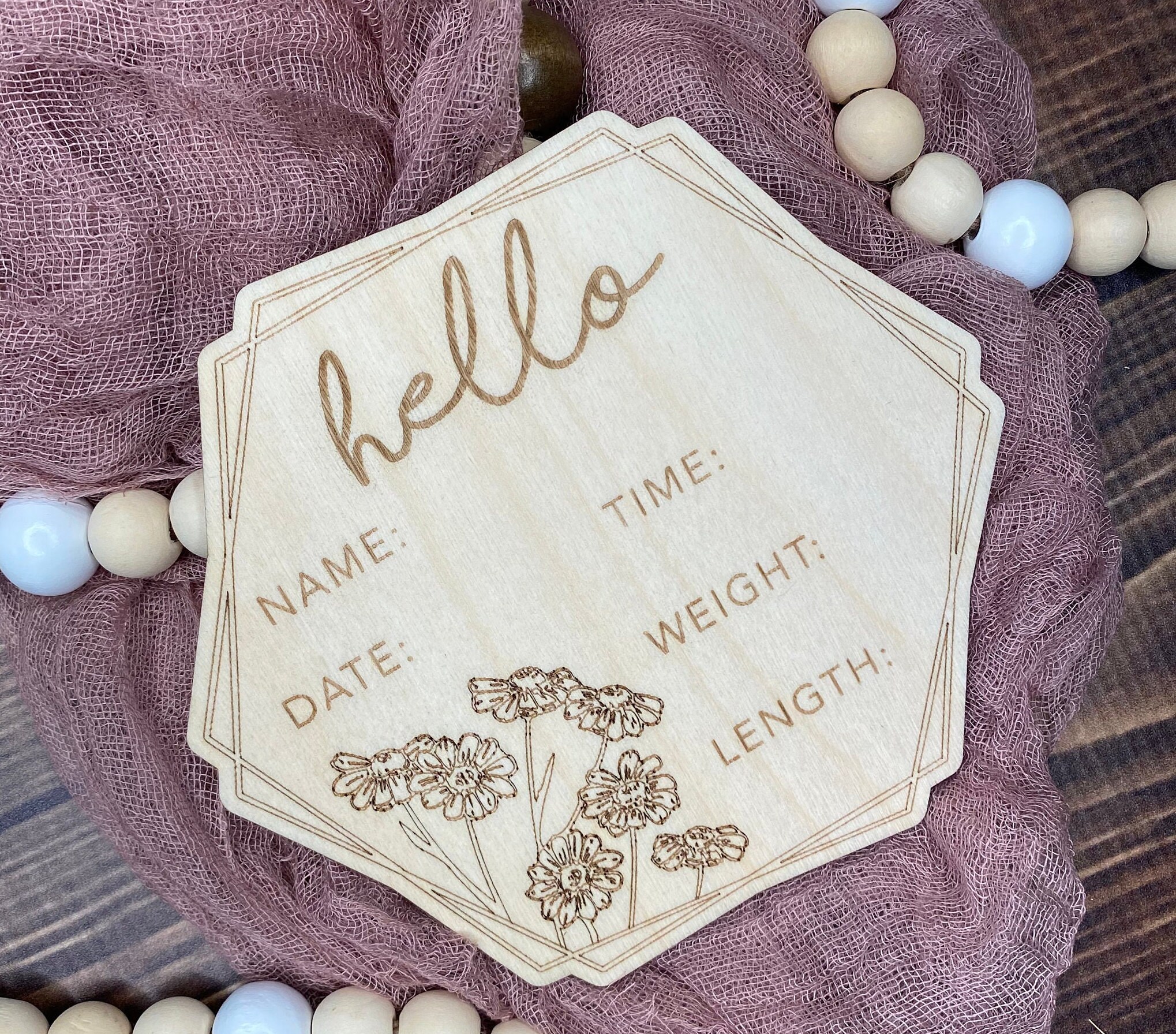 Baby Stats Sign - Hexagon Wildflowers, New Baby, Birth Announcement ...