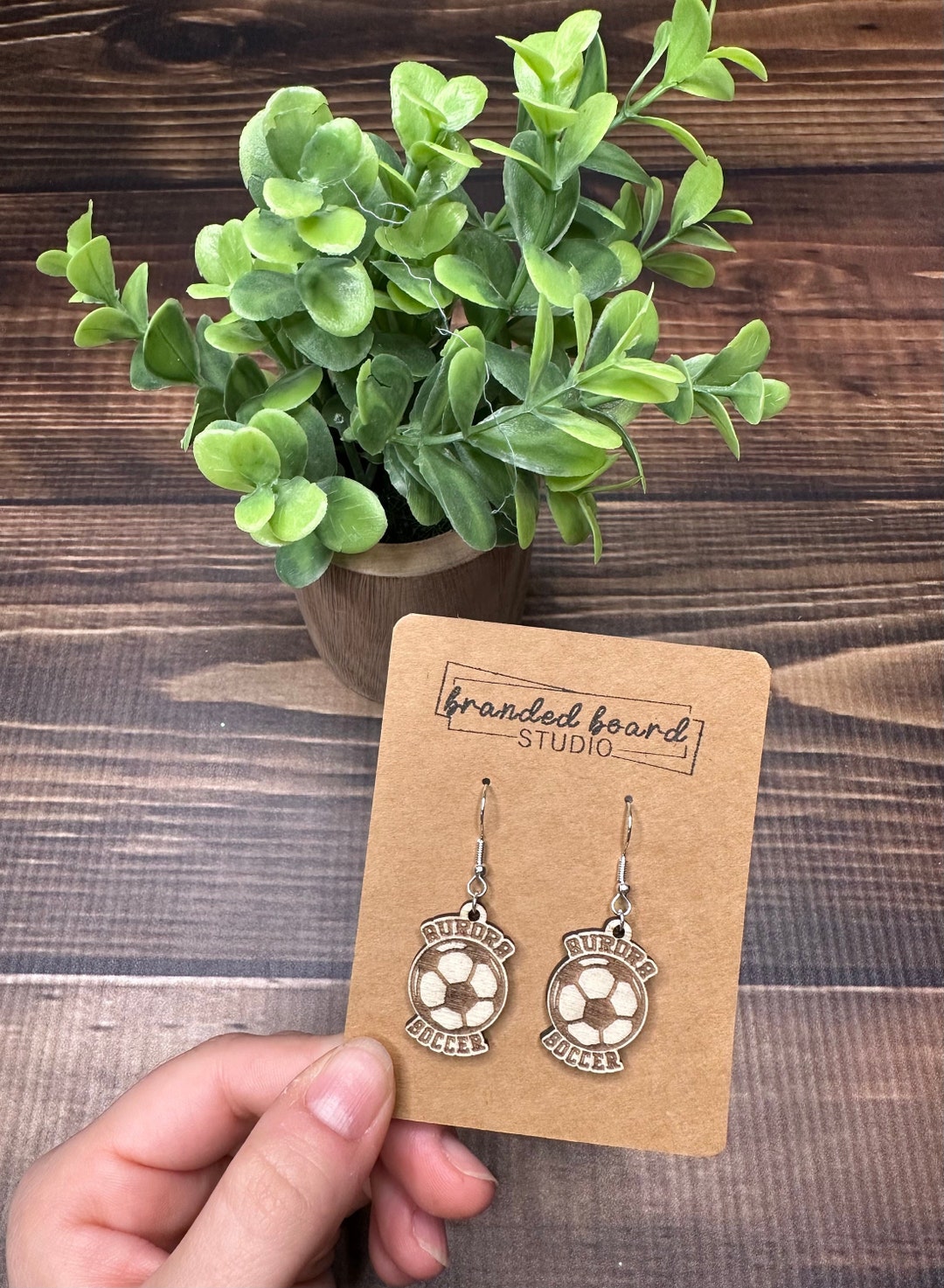 Soccer Earrings Personalized, Sports Earrings Wooden, Engraved Wood