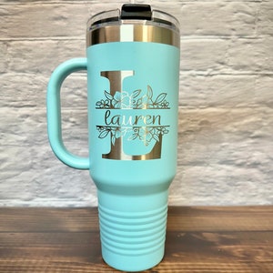Personalized 40oz Tumbler with Handle, Lid & Straw, Custom Stainless-Steel Tumbler, Lead Free 40oz Mug, Engraved Name Tumbler, Large Tumbler