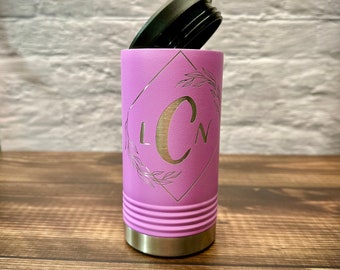Monogrammed Stainless Steel Can Cooler, Engraved Tumbler, Drink Can Holder, Slim Can Koozie, Custom Can Cooler, Skinny Can Koozie, Monogram