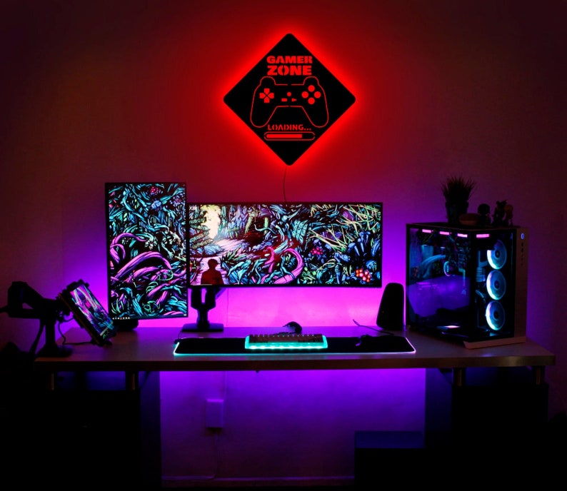 LED Lighted Gamer Zone Wall Art Game Room Lights Lighted Etsy