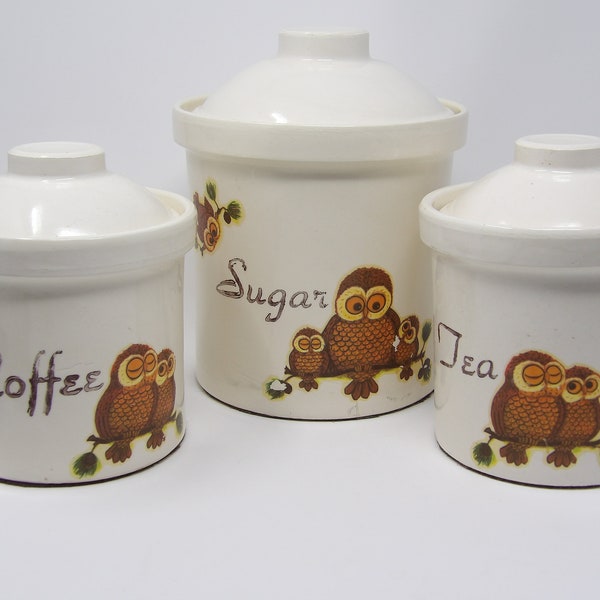 Vintage Owl Canister Set 3 Piece