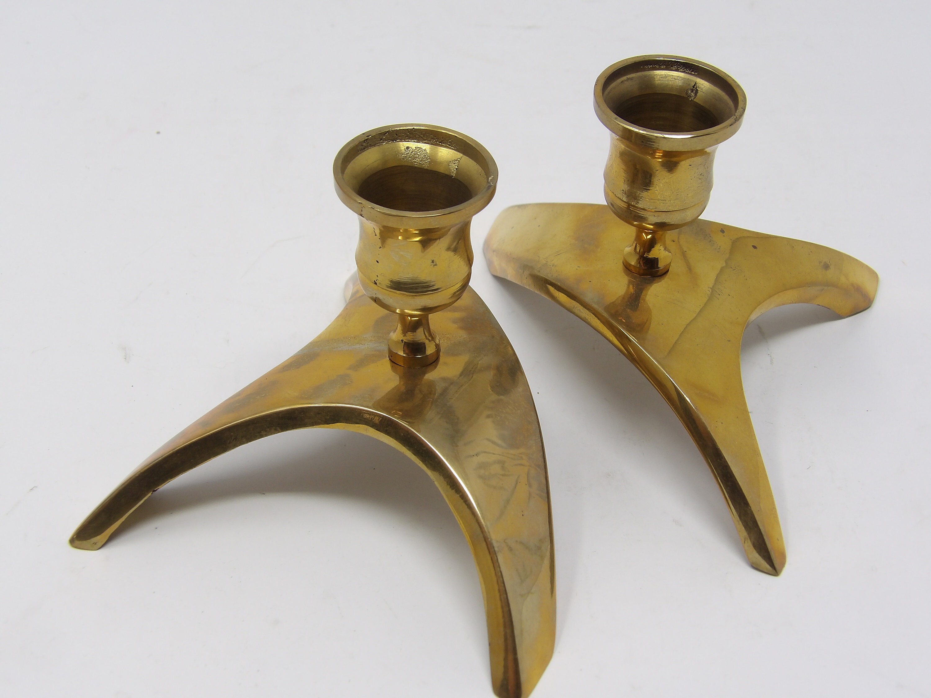 Tall Middle Eastern Mid Century Brass Candlesticks - a Pair - Rue