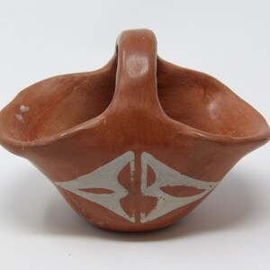 Vintage Handmade Miniature Terracotta Glazed Bridal Basket 3&quot; H x 4 1/2&quot; L x 2 3/8&quot; W Not marked