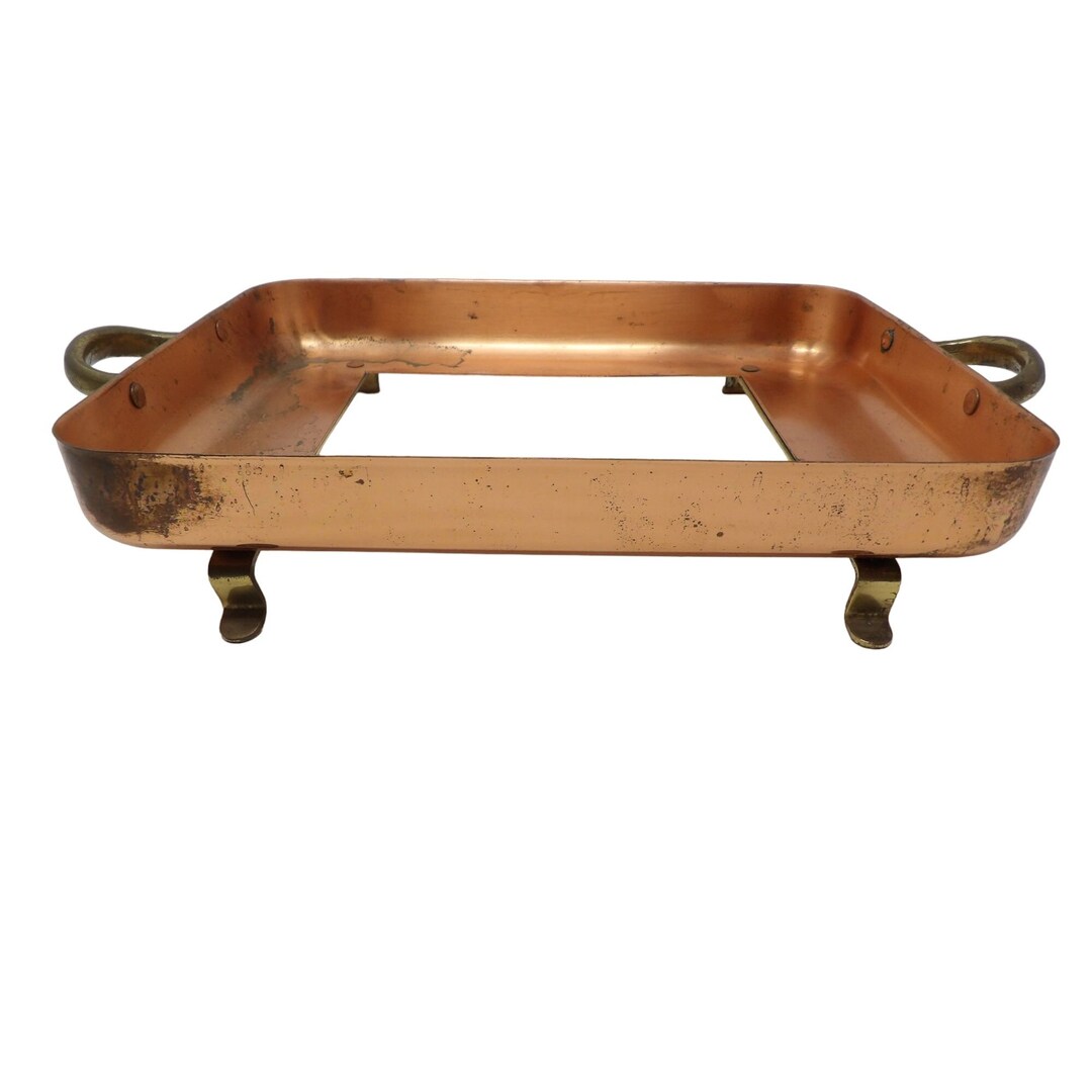 Vintage Patinaed Copper & Brass Serving Dish Holder 11 X 8 X 2 1/4 H Etsy