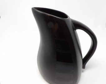 Vintage Black Glazed Ceramic Pitcher, Matte & Glossy Stripes, 80 oz