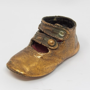 Vintage Single Copper Covered Dipped Double Strapped Baby Shoe