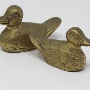 Vintage Pair of Miniature Brass Ducks Figurines Duck 1 is 2&quot; H x 3 1/4&quot; L Duck 2 is 1 3/4&quot; H x 3&quot; L