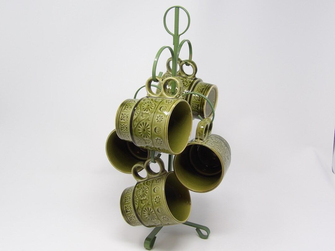 Vintage Green Coffee Set With Stand Set of 5 Made in Japan 9 Oz Cups Etsy