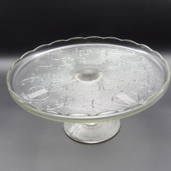 Vintage Jeannette Glass Co. Clear Depression Glass Cake Stand Harp Pattern 4 1/2" H x  10" W