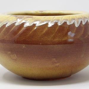 Handmade Glazed Pottery Bowl Tan with Cream Color Around Rim. Not signed. 4&quot; H x 6 1/4&quot; W. Great for Succulents!