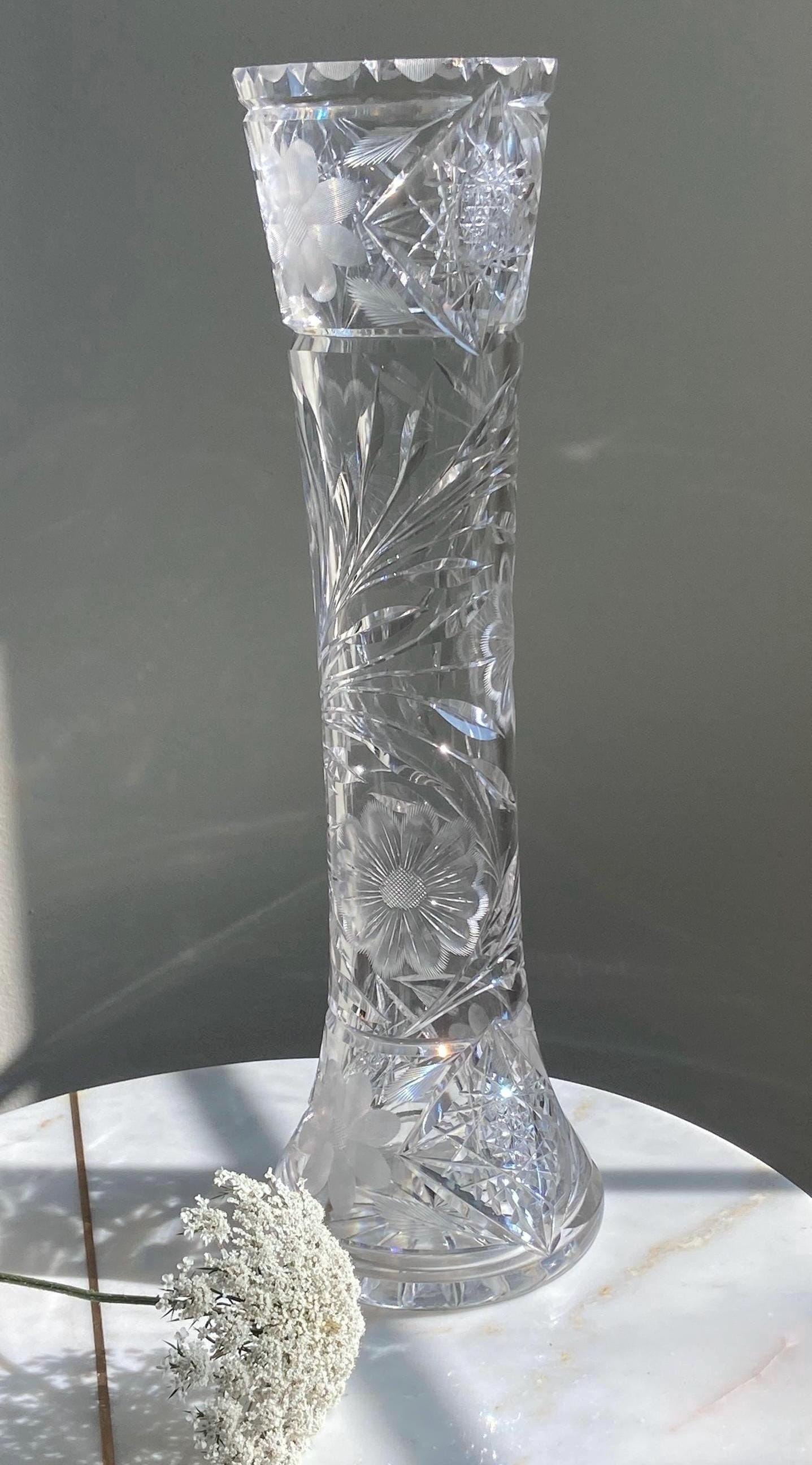 Vintage Large Crystal Vase - Etsy