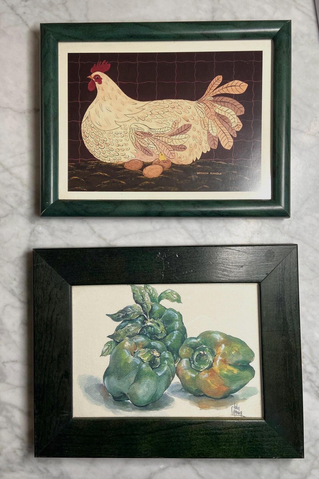 Kimble Chicken Vintage Warren Kimble White Chicken Print Framed Art,vt Country Chicken ...
