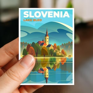 Slovenia Lake Bled Travel Sticker Vinyl Decal for Laptop, Water Bottle Journal Sticker Slovenia Gift Vacation Souvenir for Traveler Keepsake