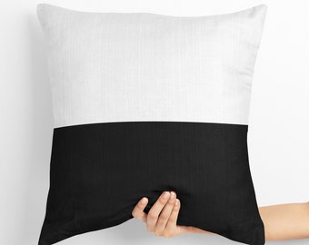 Color Block Pillow Cover, Black and White, Throw Pillow, Geometric Cushion Cover Mid Century Pillow Case, 20x20 Pillow Sham