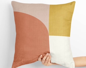 Color Block Pillow Cover, Peach & Ivory, Throw Pillow, Geometric Cushion Cover Mid Century Pillow Case, 20x20 Pillow Sham