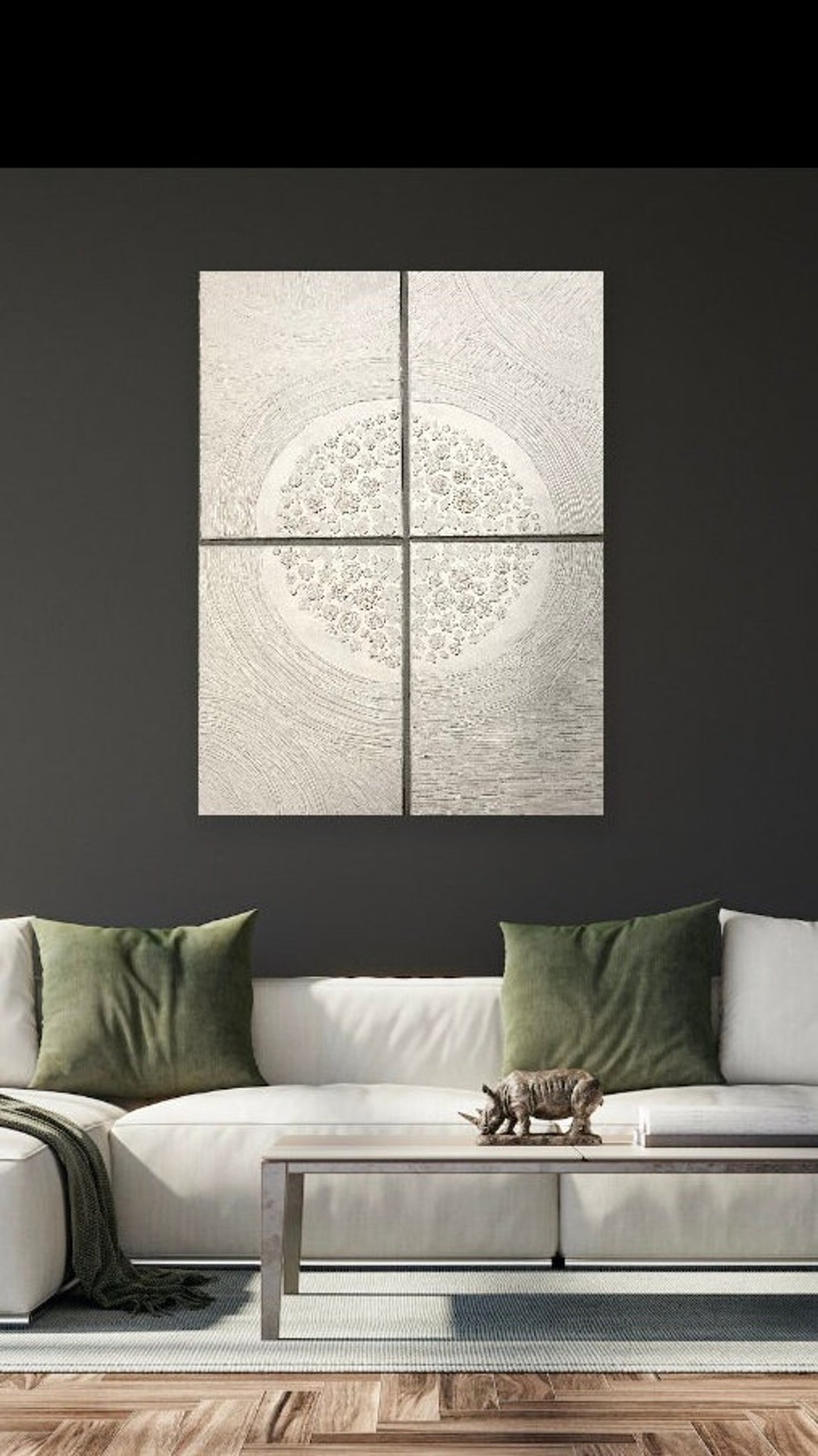 White Abstract Textured Art, Flower Centre Piece. 4 Canvases Etsy