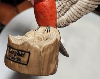 Vintage Parker Duofold Scarlet Tanager Pen Display Stand – Rare Porcelain Fountain Pen Holder, Collectible Writing Memorabilia, Late 20th Ce