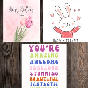 Buon compleanno Set di 3 biglietti d'auguri generici per download digitale stampabile Download immediato Stampa a casa Pacchetto di biglietti pieghevoli