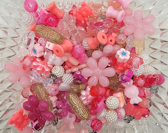 Pink Acrylic Kandi Bead Mix, Y2K Beads, Rave Bead Jewelry, Kawaii Beads, BFF Bracelet Bead Mix,  Kidcore Beads For Jewelry.