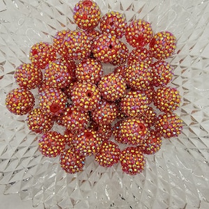 20mm Red Rhinestone Bubblegum Beads, Gumball Beads in Bulk, Bubble Gum Beads, 20mm Shiny Chunky Necklace Beads, Jewelry Beads