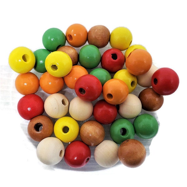 Colorful Fall Wood Bead Mix, Garland Beads, Home Decor & Fall DIY Craft, Fall Jewelry Beads, Autumn Themed Colorful Wood Bead Mix.