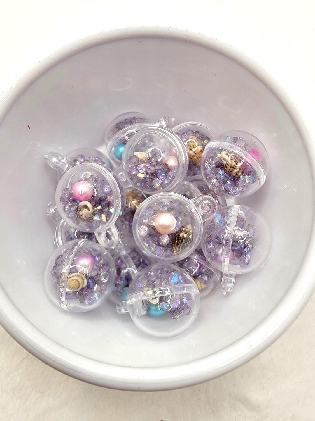 Purple Plastic Globe Glitter Pendant Shell and Bead for Necklace, Charm ...