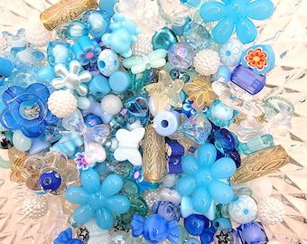 Blue Acrylic Kandi Bead Mix, Y2K Beads, Rave Bead Jewelry, Kawaii Beads, BFF Bracelet Bead Mix,  Kidcore Beads For Jewelry.