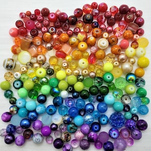 Rainbow Bead Soup Mix, 4oz Glass Bead Mix, Mixed Loose Lot Of Beads, Bulk Glass Beads, Mixed Beads Colors Shapes & Sizes, Bead Grab Bag.