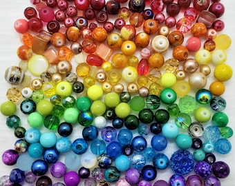 Rainbow Bead Soup Mix, 4oz Glass Bead Mix, Mixed Loose Lot Of Beads, Bulk Glass Beads, Mixed Beads Colors Shapes & Sizes, Bead Grab Bag.