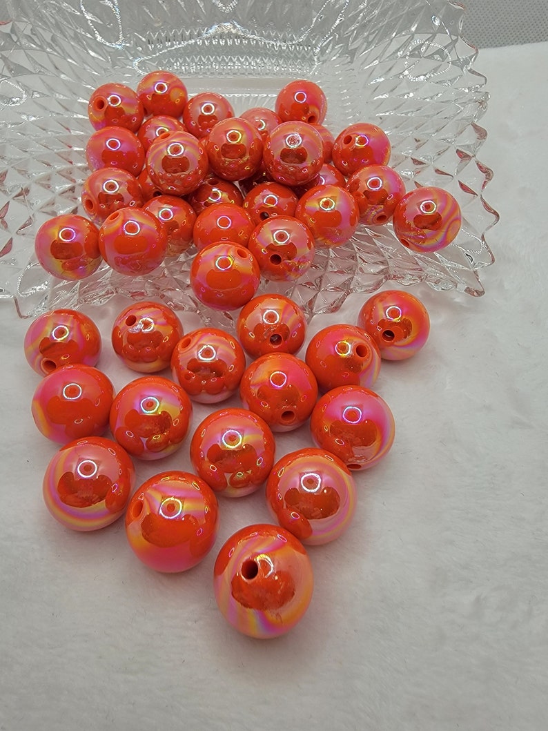 20mm Orange Opaque Bubblegum Beads, AB Gumball Beads in Bulk, Bubble Gum Beads, 20mm Shiny Chunky Necklace Beads, Jewelry Beads image 2