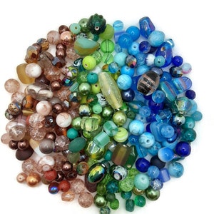 Earth and Sky Bead Soup Mix, 4oz Glass Bead Mix, Mixed Loose Lot Of Beads, Bulk Glass Beads, Mixed Beads Colors Shapes, Bead Grab Bag.