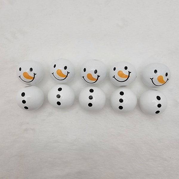 Snowman Face Wood Beads For Winter Garland, Painted Wood Beads For DIY Crafts, Christmas Wooden Loose Beads, Beads For Bracelets/Jewelry.