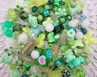 Green Acrylic Kandi Bead Mix, Y2K Beads, Rave Bead Jewelry, Kawaii Beads, BFF Bracelet Bead Mix,  Kidcore Beads For Jewelry.