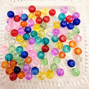 Crackle Glass Rainbow Bead Soup Mix, 90 Colorful Glass Bead Mix, Bracelet Beads, Jewelry Making Beads, DIY Crafts, Bead Grab Bag.