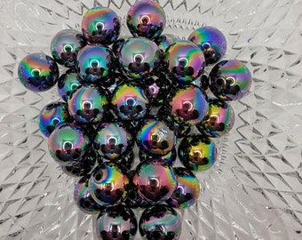 20mm Black Opaque Bubblegum Beads, AB Gumball Beads in Bulk,  Bubble Gum Beads, 20mm Shiny Chunky Necklace Beads, Jewelry Beads
