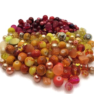 Sunrise Bead Soup Mix, 4oz Glass Bead Mix, Mixed Loose Lot Of Beads, Bulk Glass Beads, Mixed Beads Colors Shapes & Sizes, Bead Grab Bag