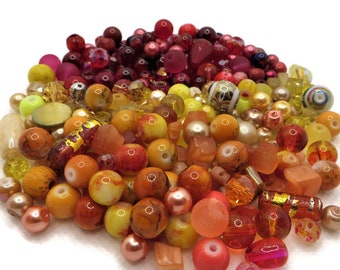 Sunrise Bead Soup Mix, 4oz Glass Bead Mix, Mixed Loose Lot Of Beads, Bulk Glass Beads, Mixed Beads Colors Shapes & Sizes, Bead Grab Bag