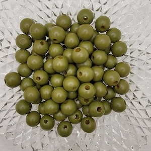 Olive Green Wood Beads For DIY Beaded Garland. Craft Beads For Bracelets, Lanyards. Beads For Jewelry, Keychains. 16mm  Round Wood Beads