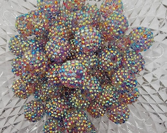 20mm Light Rainbow Rhinestone Bubblegum Beads, Confetti Rhinestone Beads, Bubble Gum Beads, 20mm Shiny Chunky Necklace Beads, Jewelry Beads