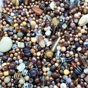 Brown Bead Soup Mix, 4oz Glass Bead Mix, Mixed Loose Lot Of Beads, Bulk Glass Beads, Mixed Beads Colors Shapes & Sizes, Bead Grab Bag.
