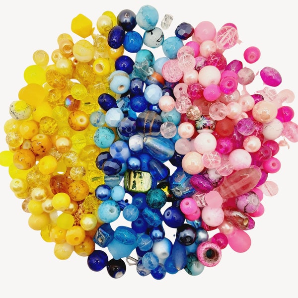 Spring Bead Soup Mix, 4oz Glass Bead Mix, Mixed Loose Lot Of Beads, Bulk Glass Beads, Mixed Beads Colors Shapes & Sizes, Bead Grab Bag.