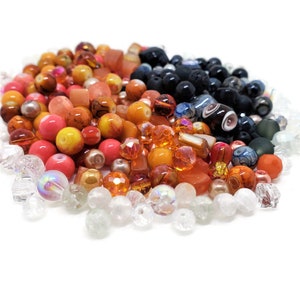 Halloween Colors Bead Soup Mix, 4oz Glass Bead Mix, Mixed Loose Lot Of Beads, Bulk Glass Beads,Mixed Beads Colors Shapes/Sizes,Bead Grab Bag